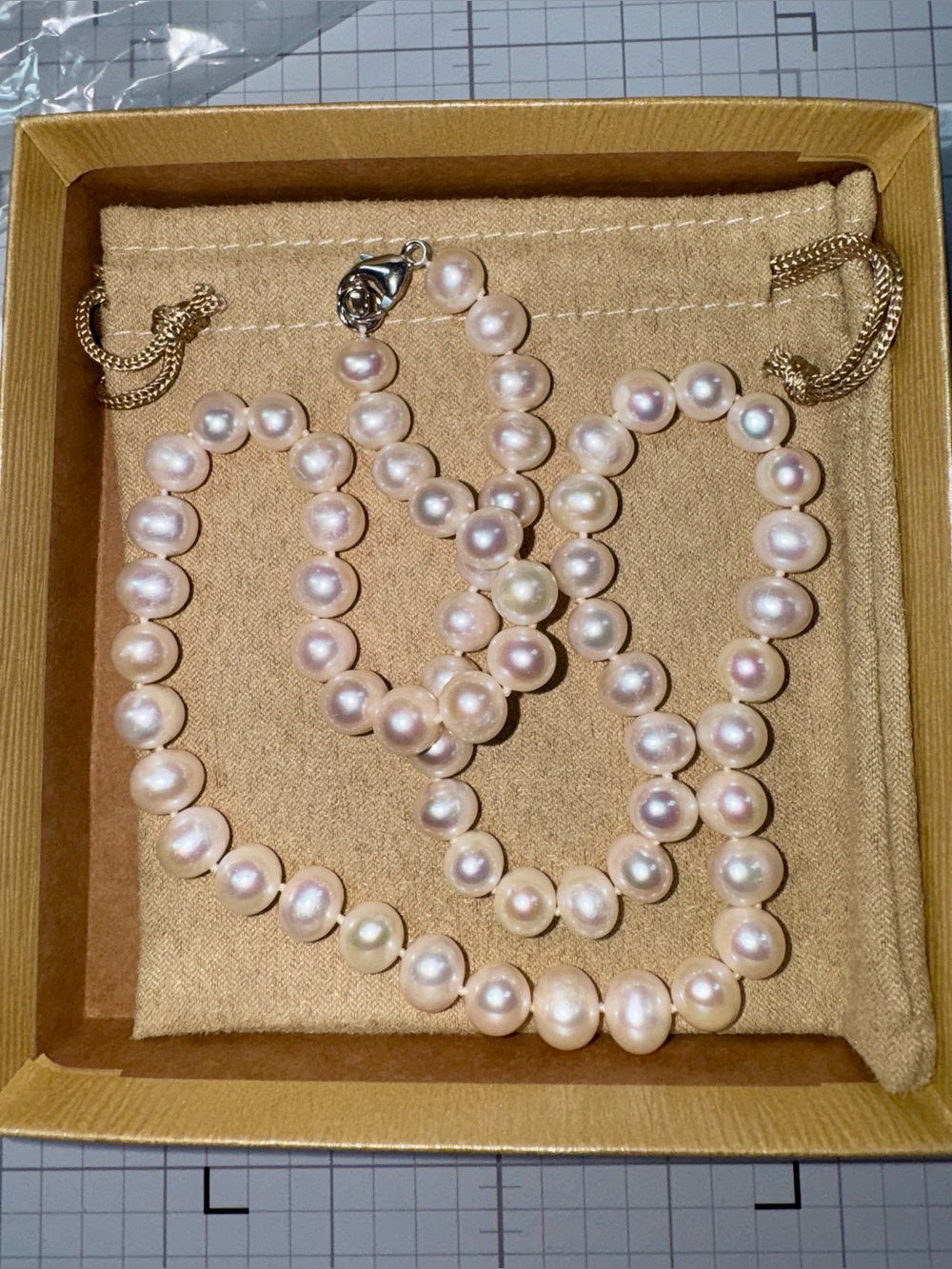 White Freshwater Pearl Rhodium over Sterling Silver 24” Necklace